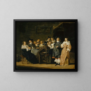 Company at the table - Palamedes Palamedesz — framed artwork on a wall