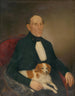 Portrait of a seated man with a dog - Palinka — artwork view
