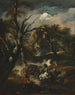 a wooded landscape with bandits setting an ambush on a car - Pandolfo Reschi — artwork view