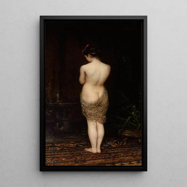 Young girl bathing - Pantaleon Szyndler — framed artwork on a wall