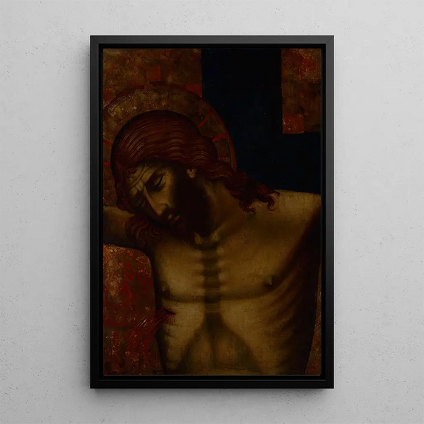 Fragment of Crucifixion of a Painted Cross - Paolo Veneziano — framed artwork on a wall
