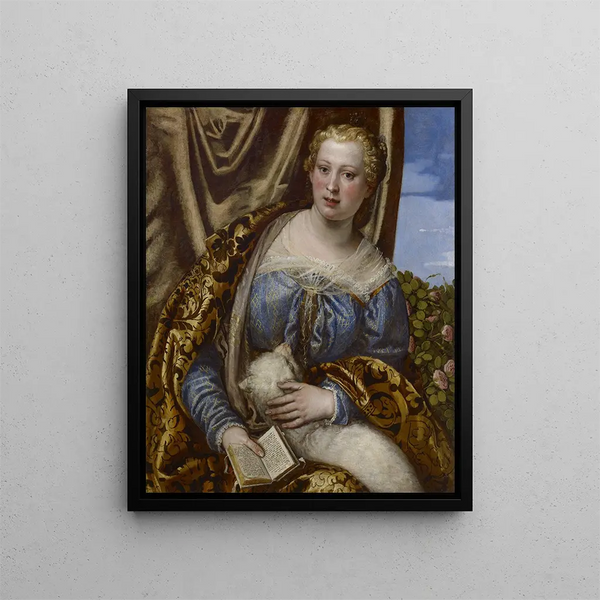 Portrait of a lady as Saint Agnes - Paolo Veronese — framed artwork on a wall