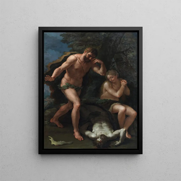 Adam and Eve mourning over Abel's body - Paolo de Matteis — framed artwork on a wall