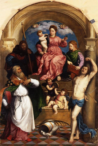 Paris Bordone - Madonna with Child Enthroned and Saints.webp