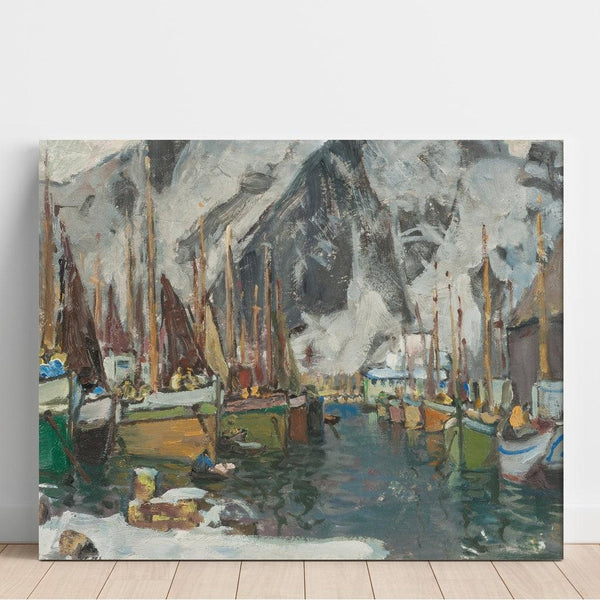 Reproduction of the painting Among the fishing boats in Svolvær, study of the Lofoten - Anna Boberg