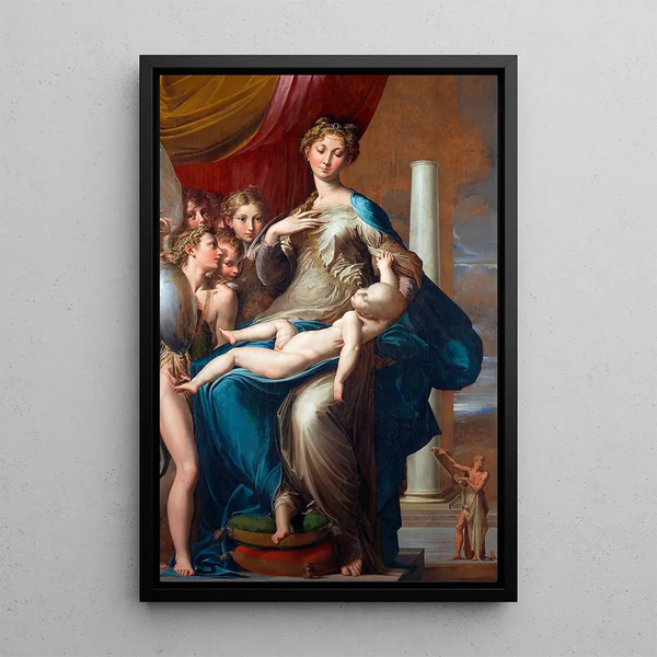Madonna and Child with Angels - Parmigianino — framed artwork on a wall