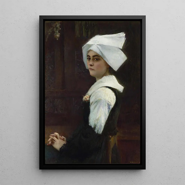 Breton Girl - Pascal-Adolphe-Jean Dagnan-Bouveret — framed artwork on a wall