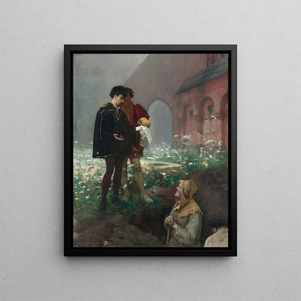 Hamlet and the gravediggers painting - Pascal-Adolphe-Jean Dagnan-Bouveret — framed artwork on a wall
