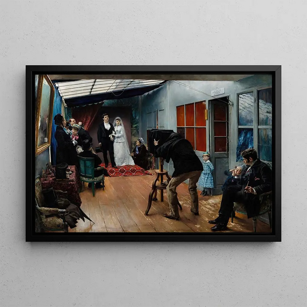 Marriage in the Photographer's Studio - Pascal-Adolphe-Jean Dagnan-Bouveret — framed artwork on a wall