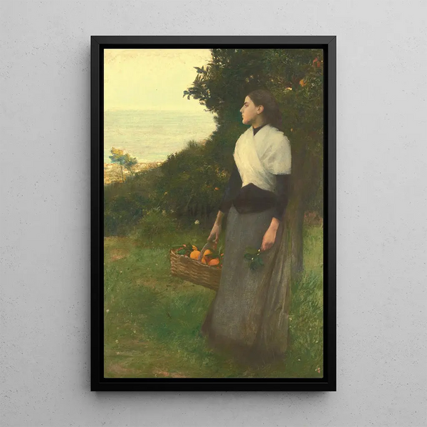 Young woman in an orange grove garden - Pascal-Adolphe-Jean Dagnan-Bouveret — framed artwork on a wall