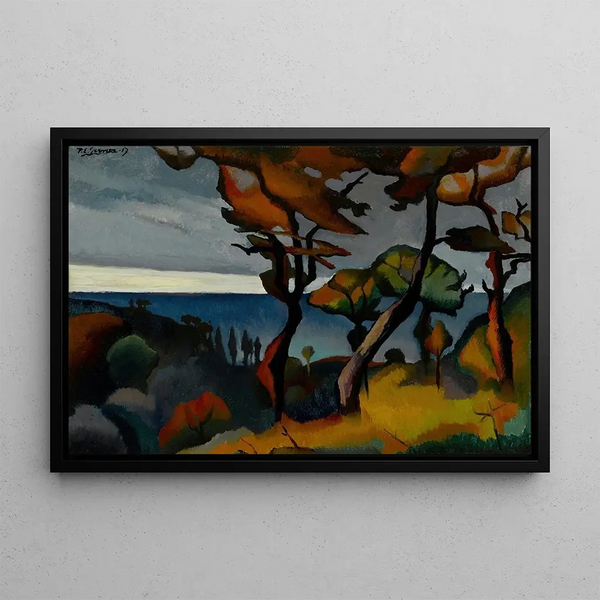 Landscape Trees in Red - Paul-Élie Gernez — framed artwork on a wall