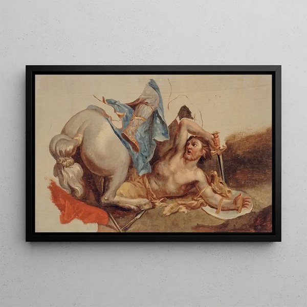 Study of horse and fallen rider after Le Brun - Paul-Jacques-Aimé Baudry — framed artwork on a wall