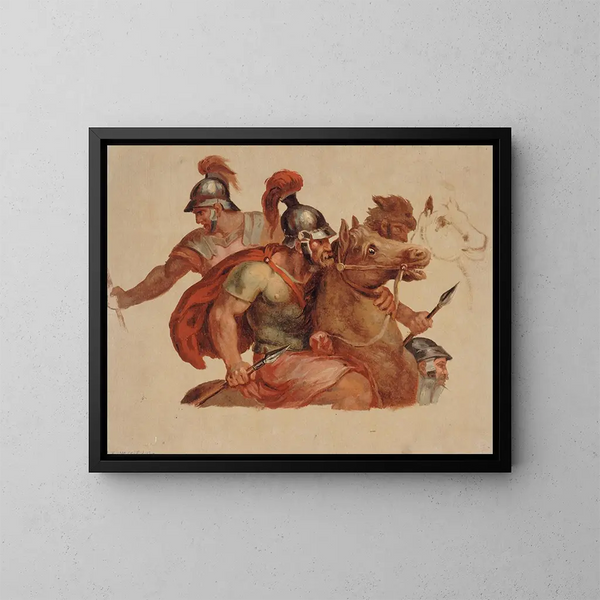 Antique Cavalry Studies after Charles Le Brun - Paul-Jacques-Aimé Baudry — framed artwork on a wall