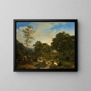Pastoral Scene - Paul Balthasar Ommeganck — framed artwork on a wall