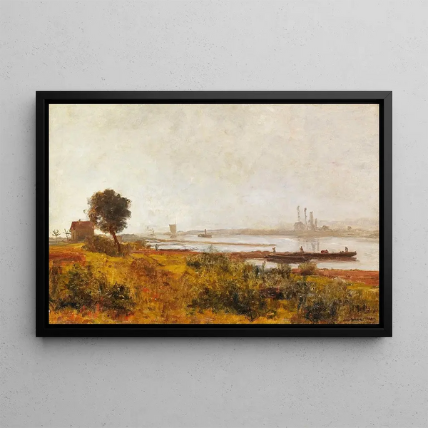 River landscape painting in Mecklenburg - Paul Baum — framed artwork on a wall