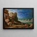 Capriccio painting of the Via Appia Antica near Rome with the Cecilia Metella tomb and the Claudius aqueduct - Paul Bril — framed artwork on a wall
