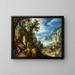 Mountainous landscape painting with Saint Jerome - Paul Bril — framed artwork on a wall