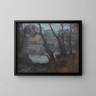 Landscape of a New England Town - Paul Cornoyer — framed artwork on a wall