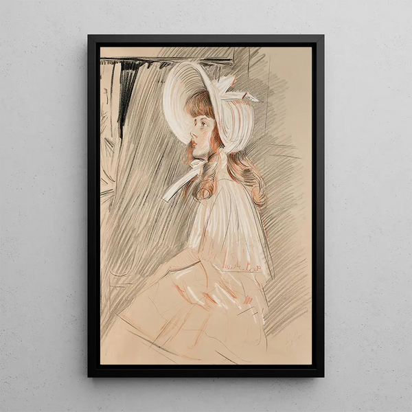 Little girl looking up - Paul César Helleu — framed artwork on a wall