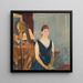 Harpist sitting with a fan - Paul César Helleu — framed artwork on a wall