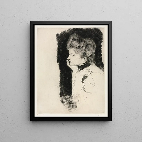 Head of a Woman - Paul César Helleu — framed artwork on a wall
