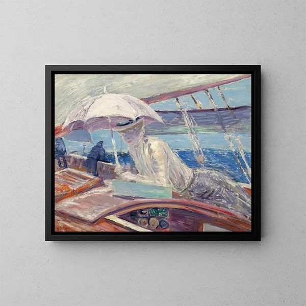 Madame Helleu on board the yacht Bird - Paul César Helleu — framed artwork on a wall