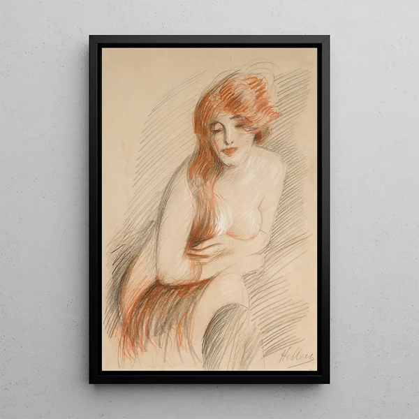 Nu féminin à la longue chevelure - Paul César Helleu — framed artwork on a wall