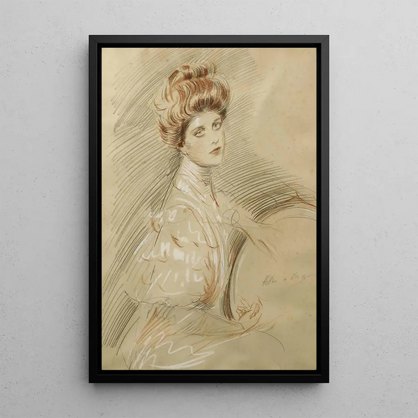 Portrait of a Woman - Paul César Helleu — framed artwork on a wall