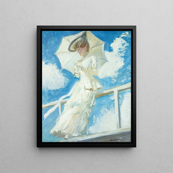 Portrait of Mrs. Helleu with an umbrella - Paul César Helleu — framed artwork on a wall