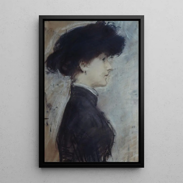 Portrait of a woman in profile - Paul César Helleu — framed artwork on a wall