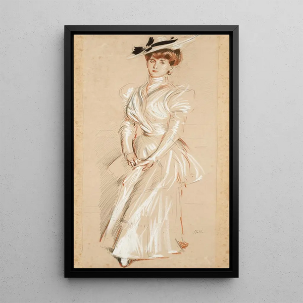 Portrait of Madame Helleu in a boat neck dress - Paul César Helleu — framed artwork on a wall