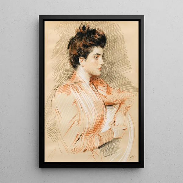 Portrait painting of Elisabeth Van Biema - Paul César Helleu — framed artwork on a wall