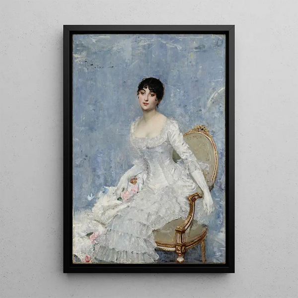 Young woman in white - Paul César Helleu — framed artwork on a wall