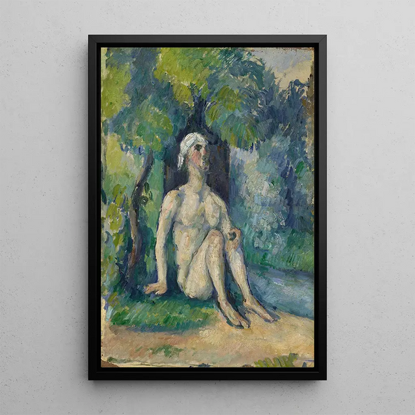Bathers sitting on the water - Paul Cézanne — framed artwork on a wall