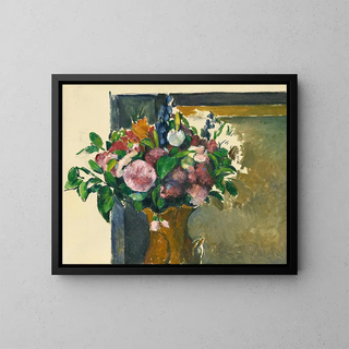 Flowers in a Red Vase - Paul Cézanne — framed artwork on a wall