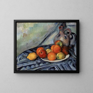 Fruits and a jug on a table - Paul Cézanne — framed artwork on a wall