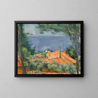 L'Estaque with Red Roofs - Paul Cézanne — framed artwork on a wall