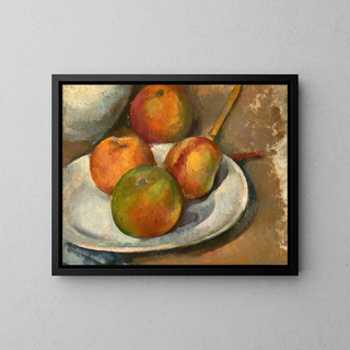 Four apples and a knife - Paul Cézanne — framed artwork on a wall