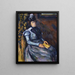 Woman sitting in blue - Paul Cézanne — framed artwork on a wall