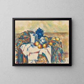 Still life with blue pot - Paul Cézanne — framed artwork on a wall