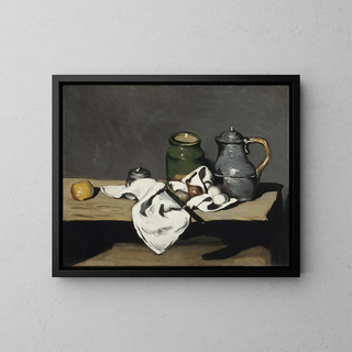 Still life with a teapot - Paul Cézanne — framed artwork on a wall
