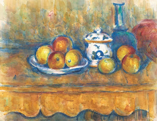 Nature morte with blue bottle, sugar bowl, and apples - Paul Cézanne — artwork view