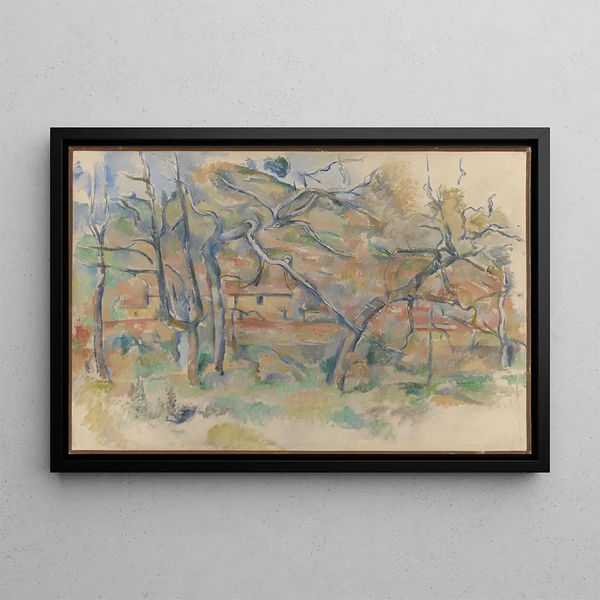 Trees and House in Provence - Paul Cézanne — framed artwork on a wall