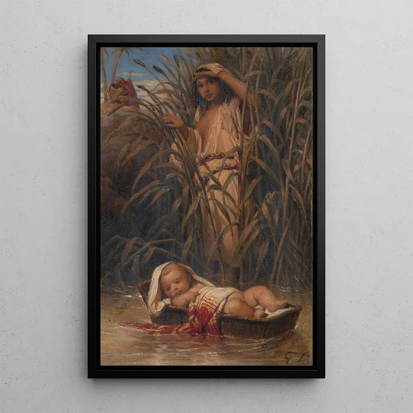 Moses in the Cradle of Reeds - Paul Delaroche — framed artwork on a wall