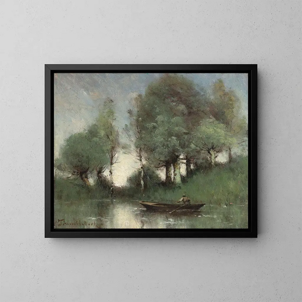 The ferryman on the pond - Paul Désiré Trouillebert — framed artwork on a wall