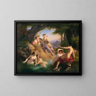 Diane et ses nymphes au bain - Paul Emil Jacobs — framed artwork on a wall