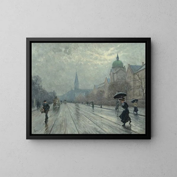 A street scene in Copenhagen - Paul Fischer — framed artwork on a wall