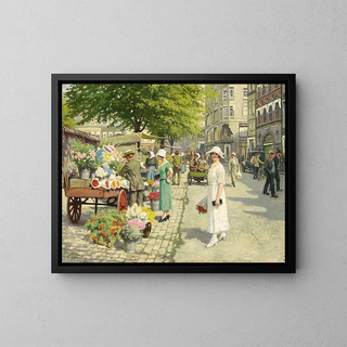 Ladies of Flowers at Amagertorv Market - Paul Fischer — framed artwork on a wall