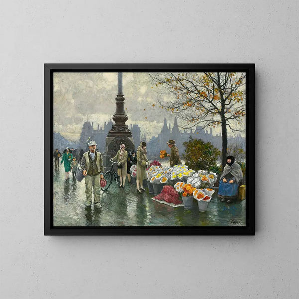 Vendeurs de fleurs au pont de la reine Louise à Copenhague - Paul Fischer — framed artwork on a wall