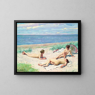 Girls on the Beach - Paul Fischer — framed artwork on a wall